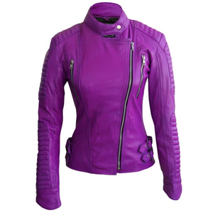Women Purple Brando Leather Jacket