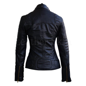 Sophie Marceau Style Women Black Padded Quilted Celebrity Leather Jacket