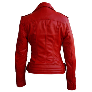 Leather Skin Women Red Brando White Zippers Genuine Leather Jacket