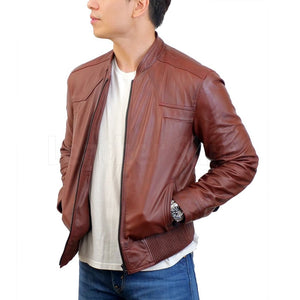 Red Maroon Leather Bomber Jacket