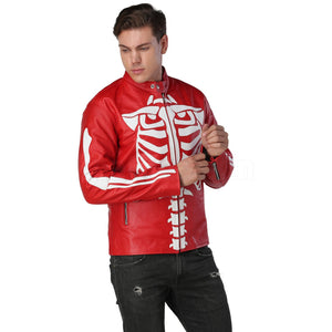 Red Motorcycle Leather Jacket with white skeleton