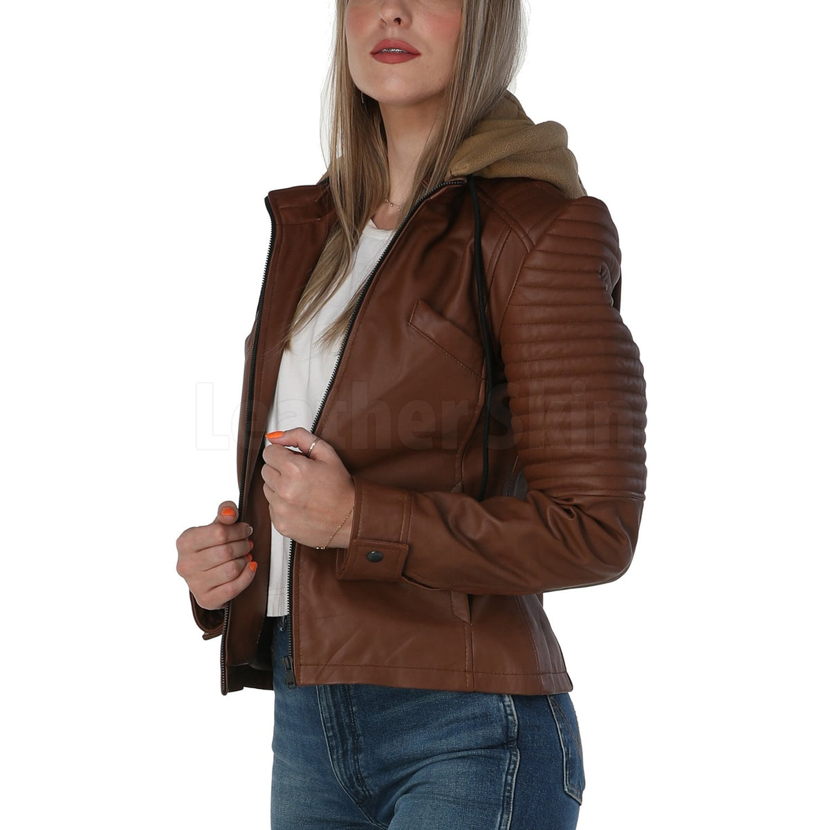 Rey Brown Hooded Leather Jacket