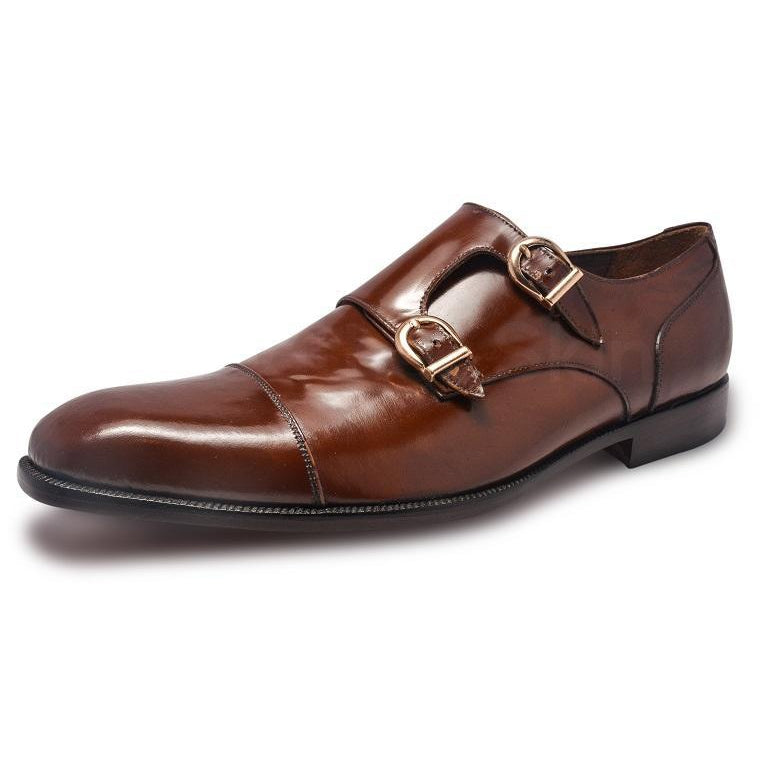 Men Brown Double Monk Genuine Leather Shoes - Leather Skin Shop Men Brown Double Monk Genuine Leather Shoes - Leather Skin Shop