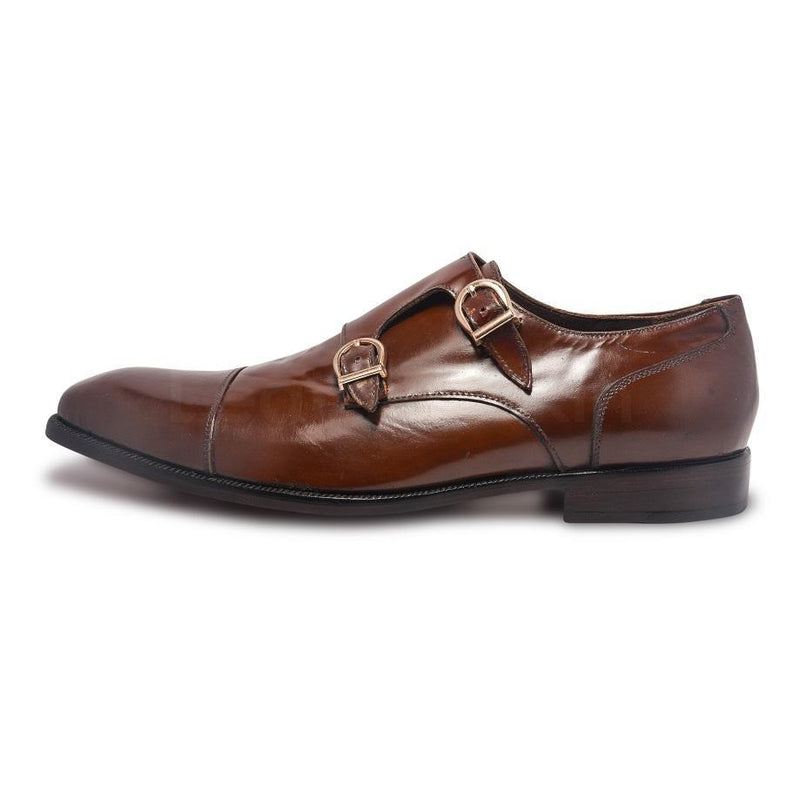 Men Brown Double Monk Genuine Leather Shoes