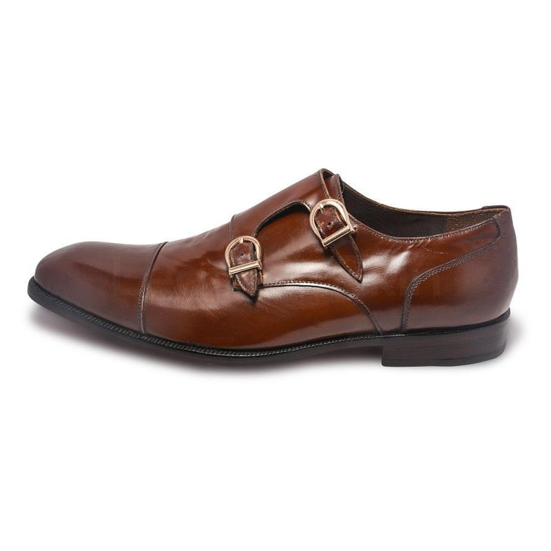 Men Brown Double Monk Genuine Leather Shoes
