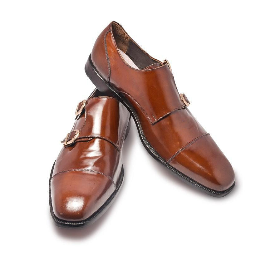 Men Monk Leather Shoes in Brown Color