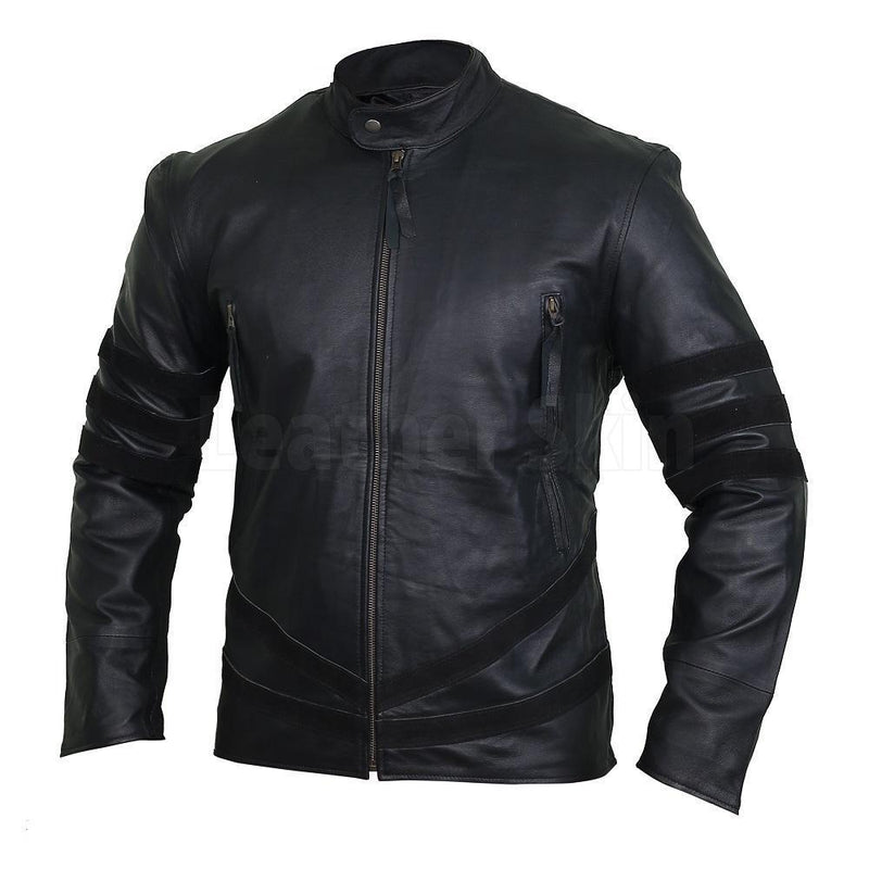 Home / Products / Spectacular Ebony Black Striped Leather Racer Jacket