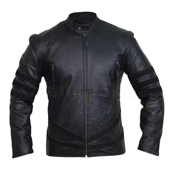 Home / Products / Spectacular Ebony Black Striped Leather Racer Jacket