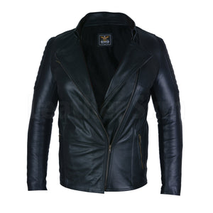 Stunning Women Black Asymmetric Genuine Leather Jacket