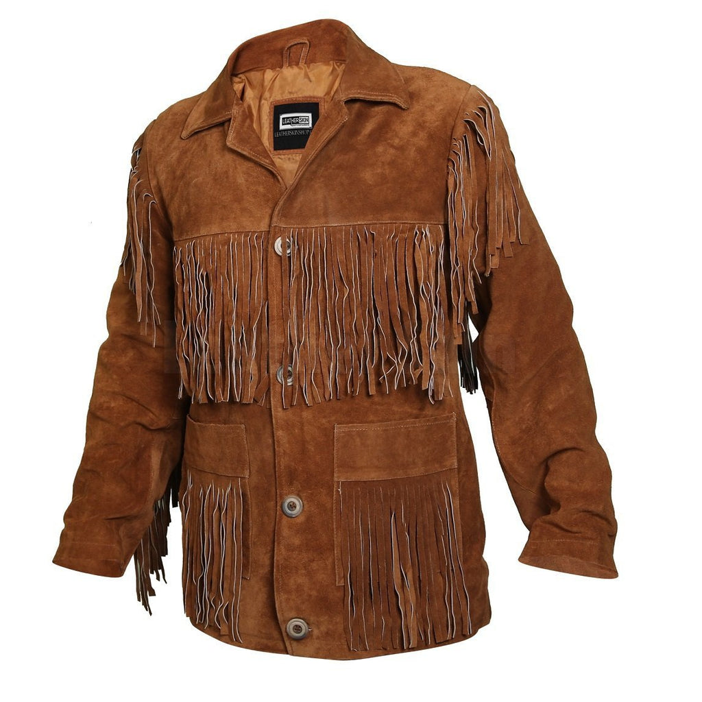 Tawny Suede Leather Jacket with Fringes Leather Skin Shop