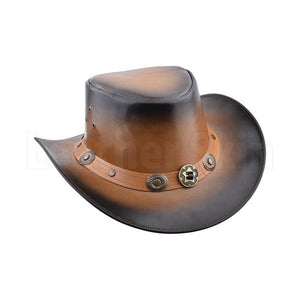 Vintage Caramel Distressed Leather Sheriff Hat