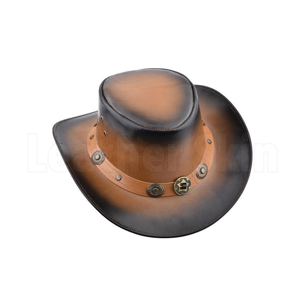 Vintage Caramel Distressed Leather Sheriff Hat
