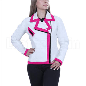 White Combo Leather Jacket for Women