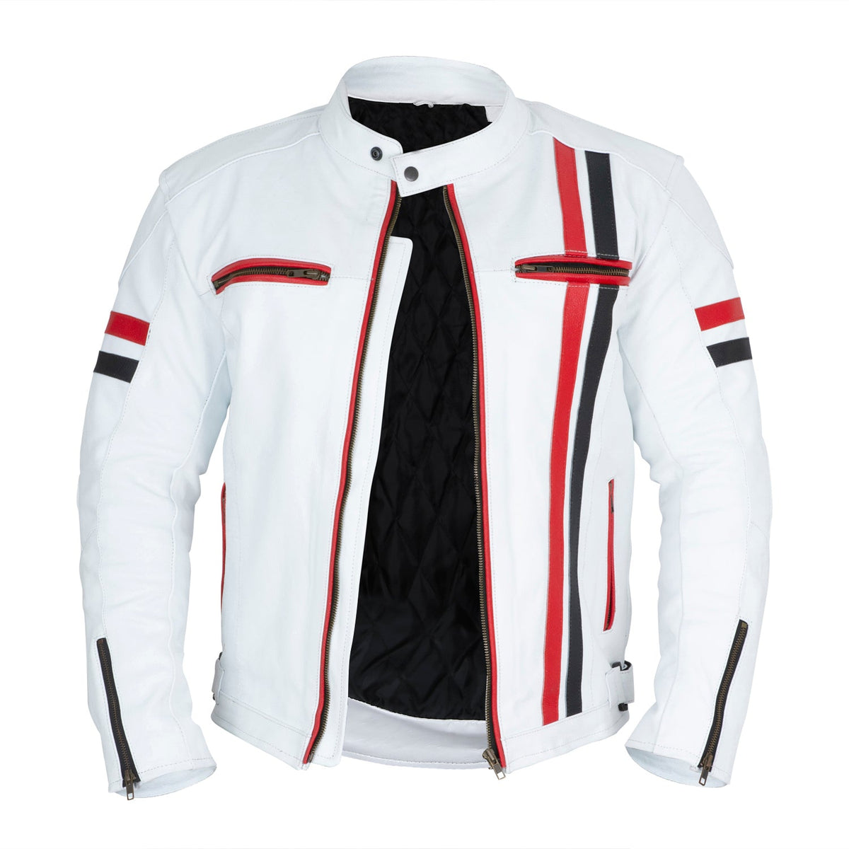 White Genuine Leather Motorcycle Jacket - Real Leather Moto Biker ...