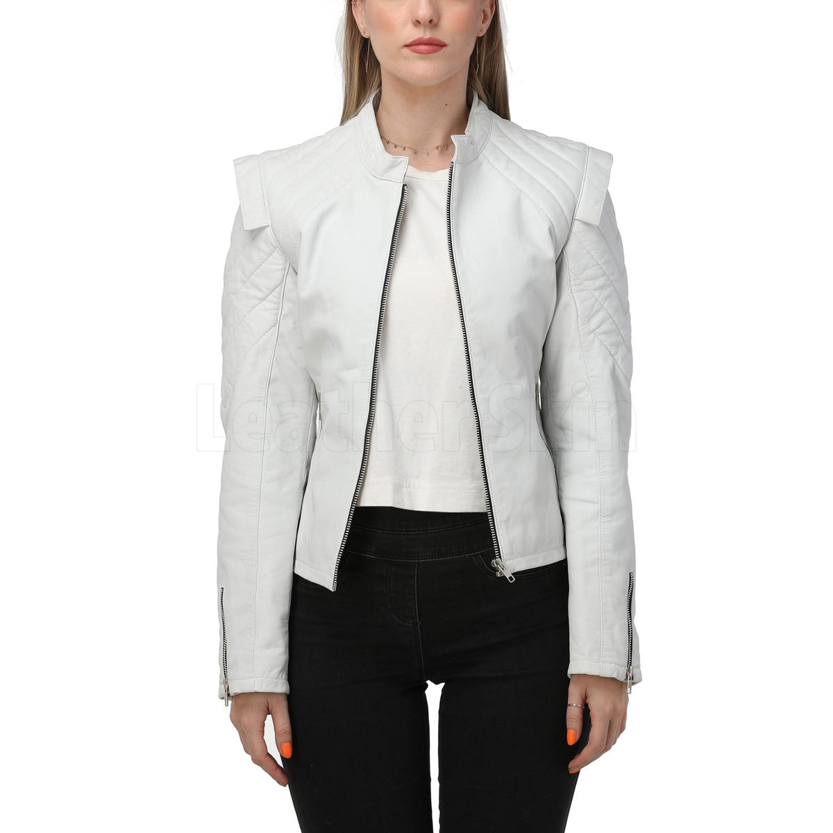 MEDIUM WELL White Quilted Cotton Quilted Leather Jacket