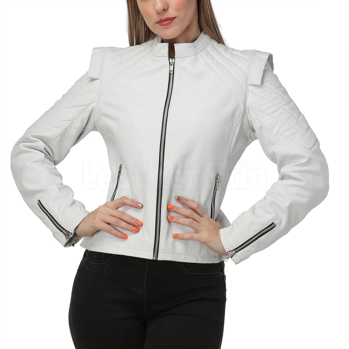 MEDIUM WELL White Quilted Cotton Quilted Leather Jacket