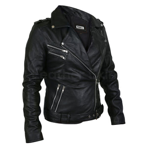 black leather jacket silver hardware women