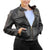 Women Black Handmade Padded Real Leather Jacket with Gold Zippers