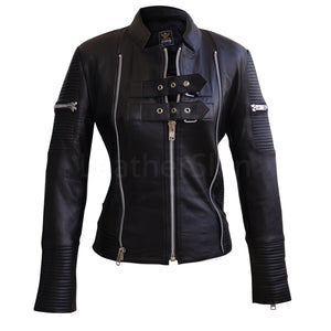 Leather Skin Women Black Brando Quilted Genuine Sheep Skin Leather Jacket