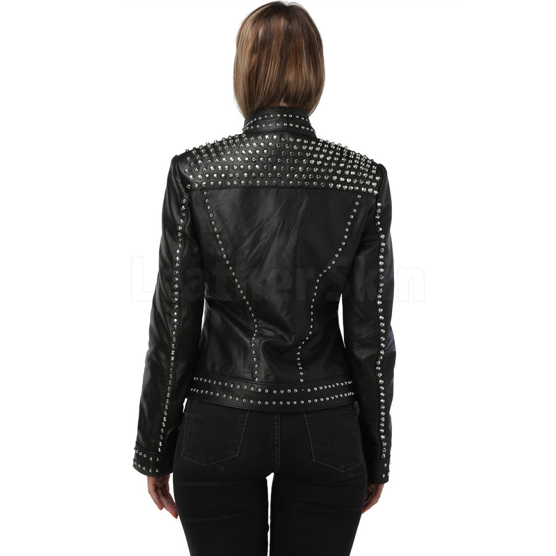 Women Black Studded Leather Jacket