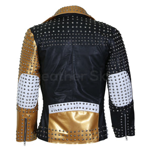 womens jacket with spike studs gold