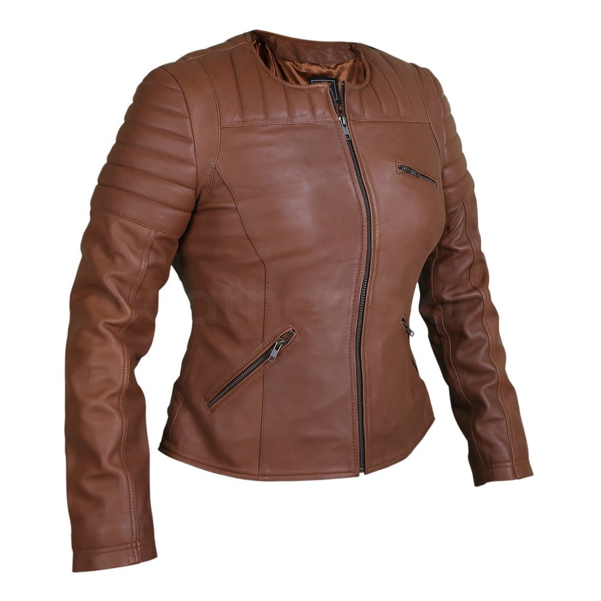 women brown leather jacket