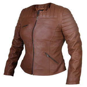 collarless leather jacket for women