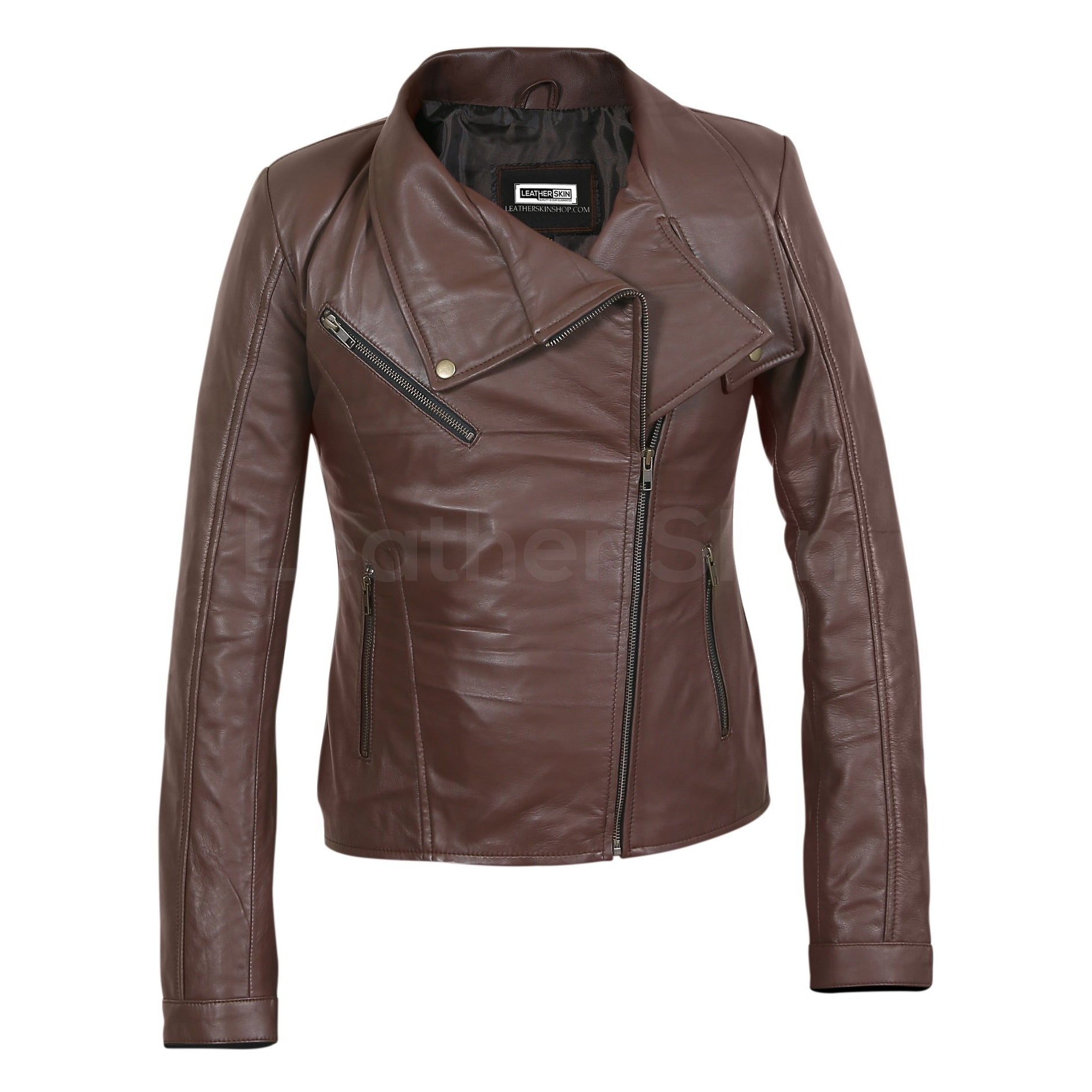 Brown Real Leather Jacket with Antique Zippers