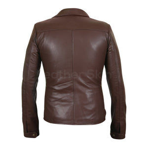 Women Brown Real Leather Jacket with Antique Zippers
