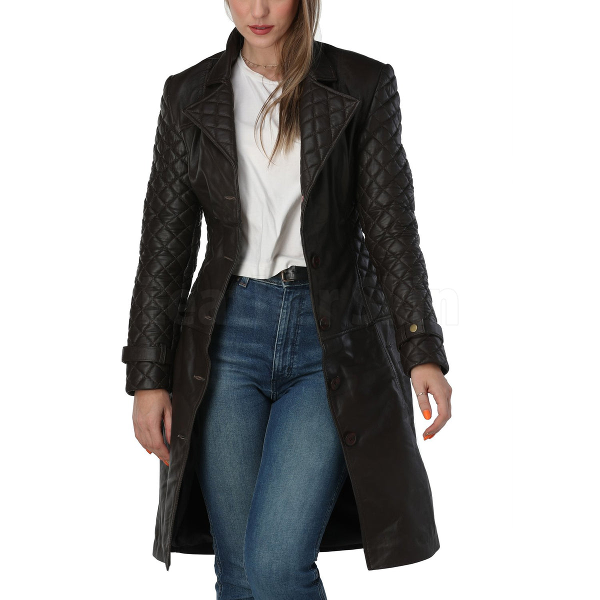 Regina Dark Brown Quilted Leather Coat