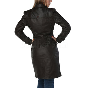 Women Dark Brown Quilted Leather Coat