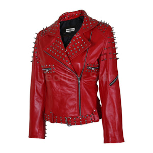 red leather jacket with tree spikes womens