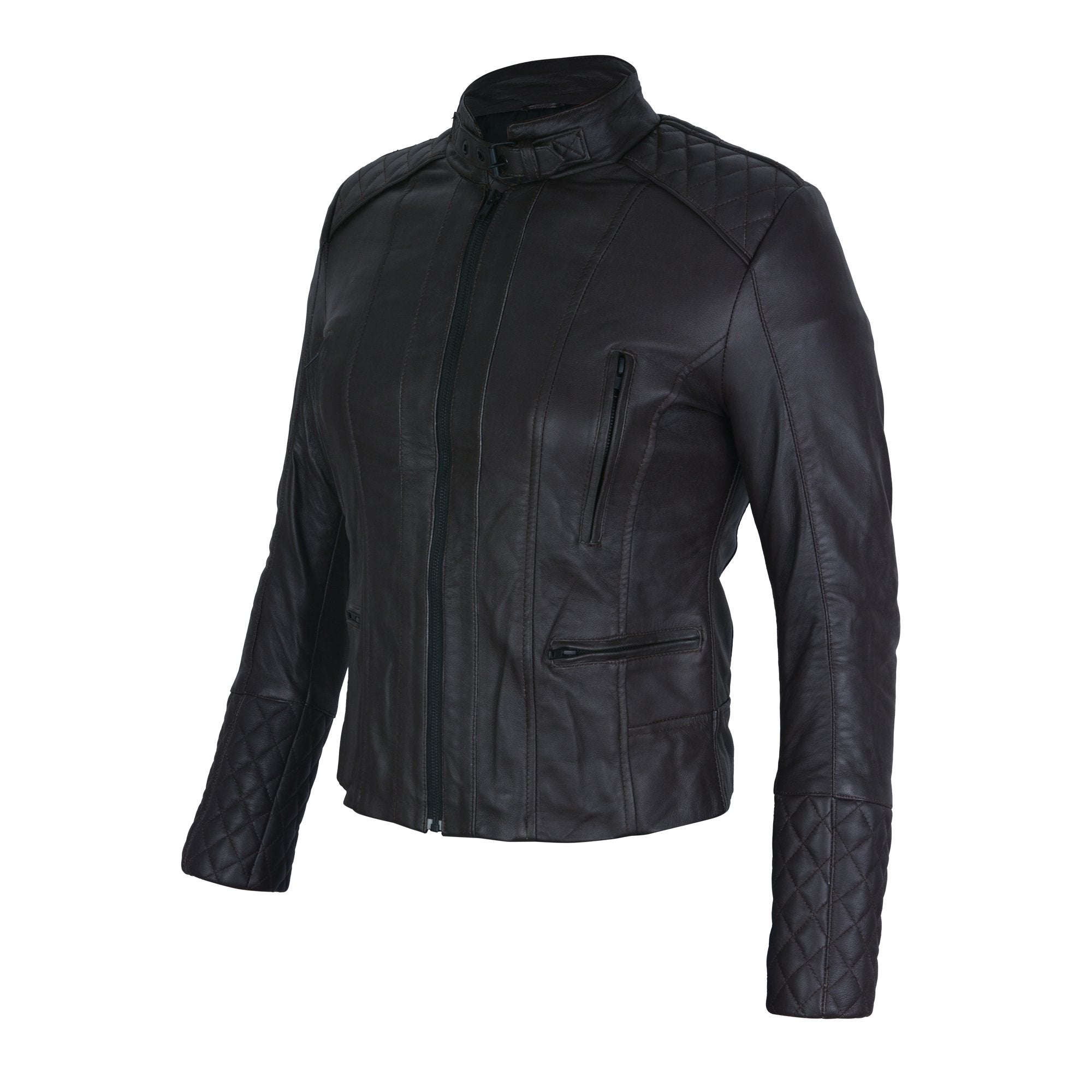 Women Sheepskin Quilted Black Genuine Leather Jacket