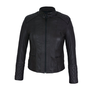Women Sheepskin Quilted Black Genuine Leather Jacket