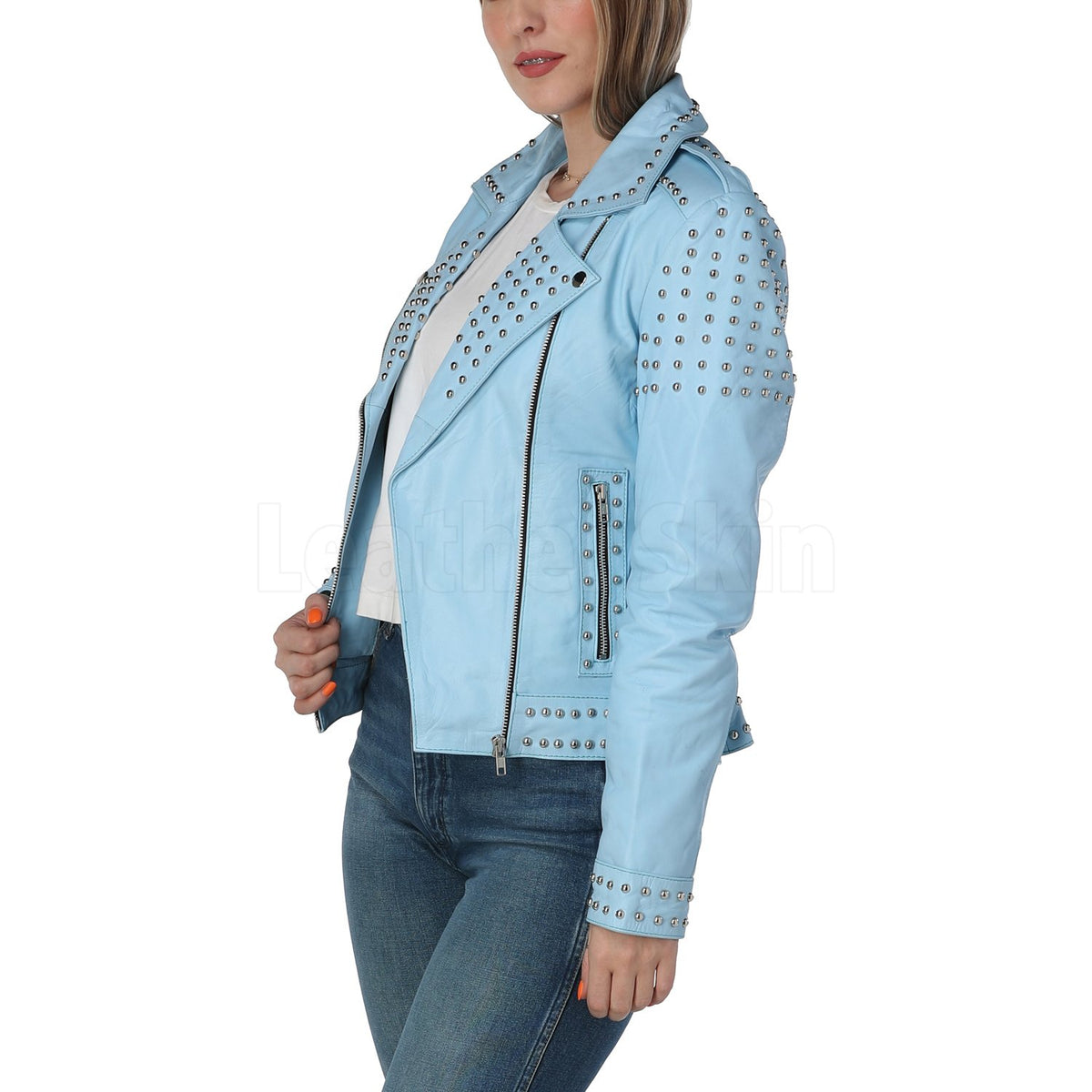 Skin Fashion Pure Genuine Leather Navy Blue Jacket for Women'