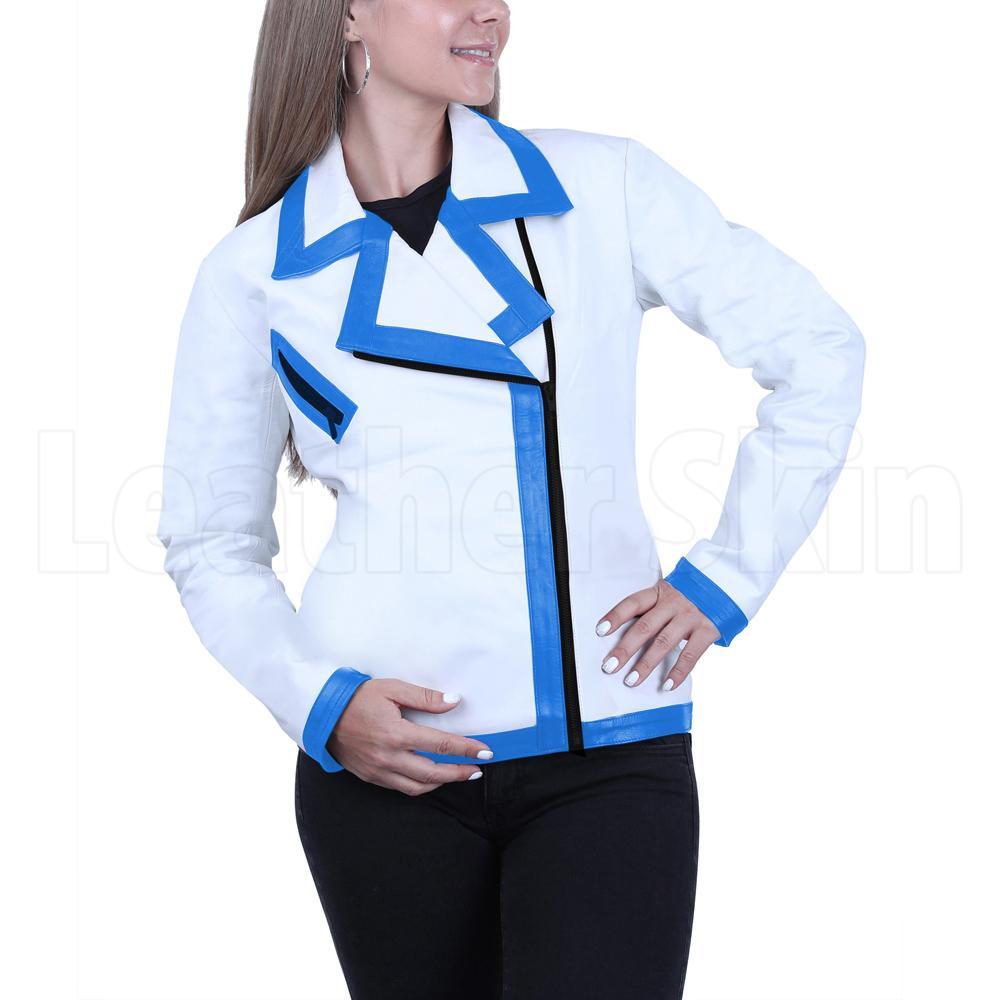 Women White Genuine Handmade Brando Leather Jacket