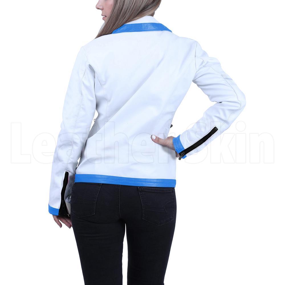 Women White Genuine Handmade Brando Leather Jacket