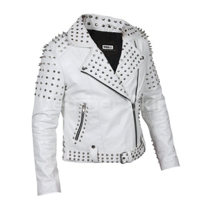 spike leather jacket womens white