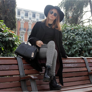 Women Black Tote Messenger Faux-Leather Handbag with Stylish Design Lookbook
