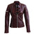Women Distressed Maroon Red Sheep Skin Rib Quilted Genuine Leather Jacket
