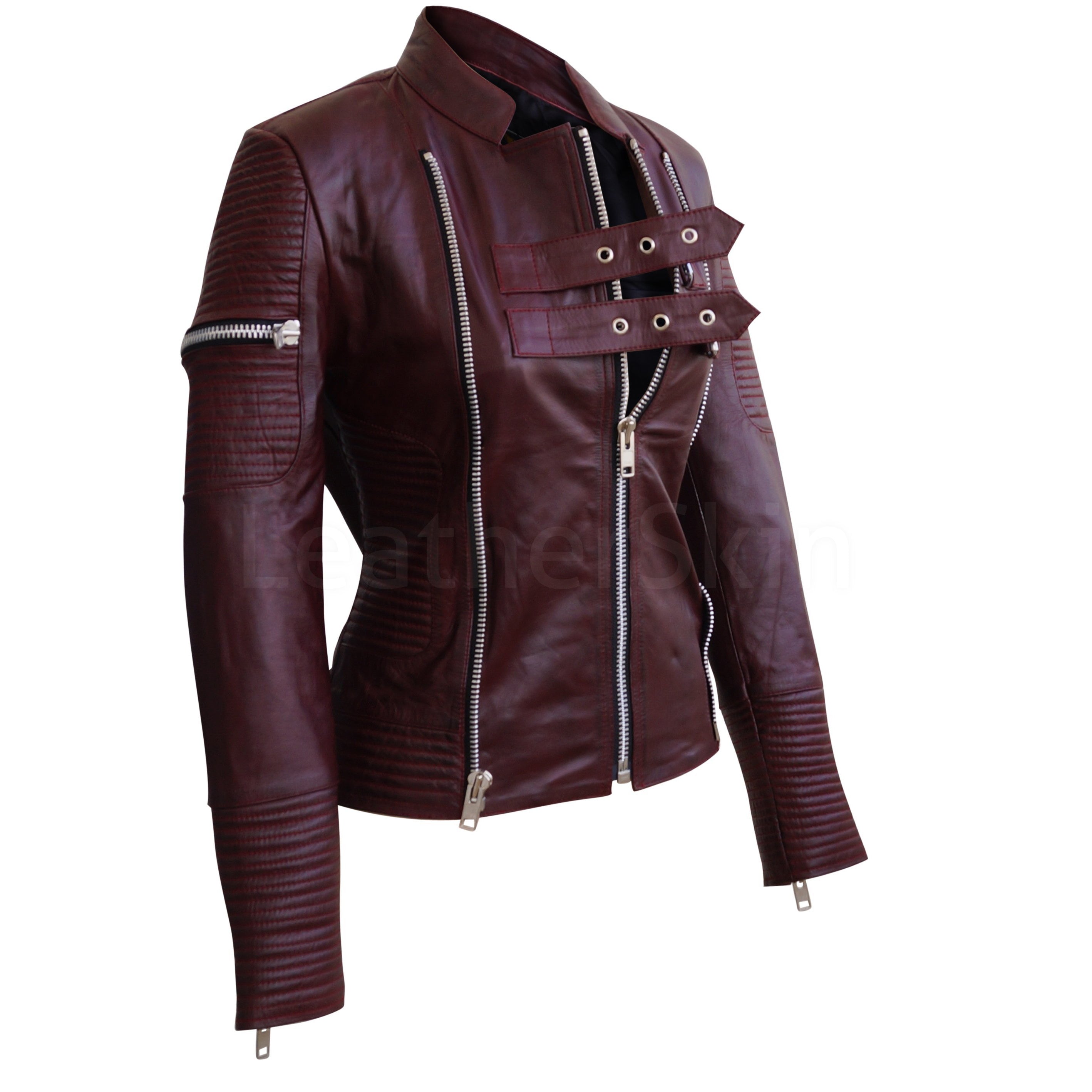 Home / Products / Distressed Maroon Red Sheep Skin Rib Quilted Genuine ...