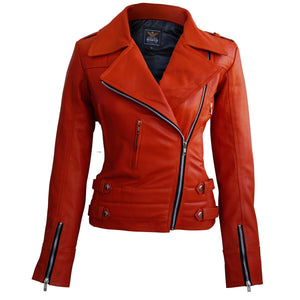 Leather Skin Women Orange Brando Genuine Leather Jacket