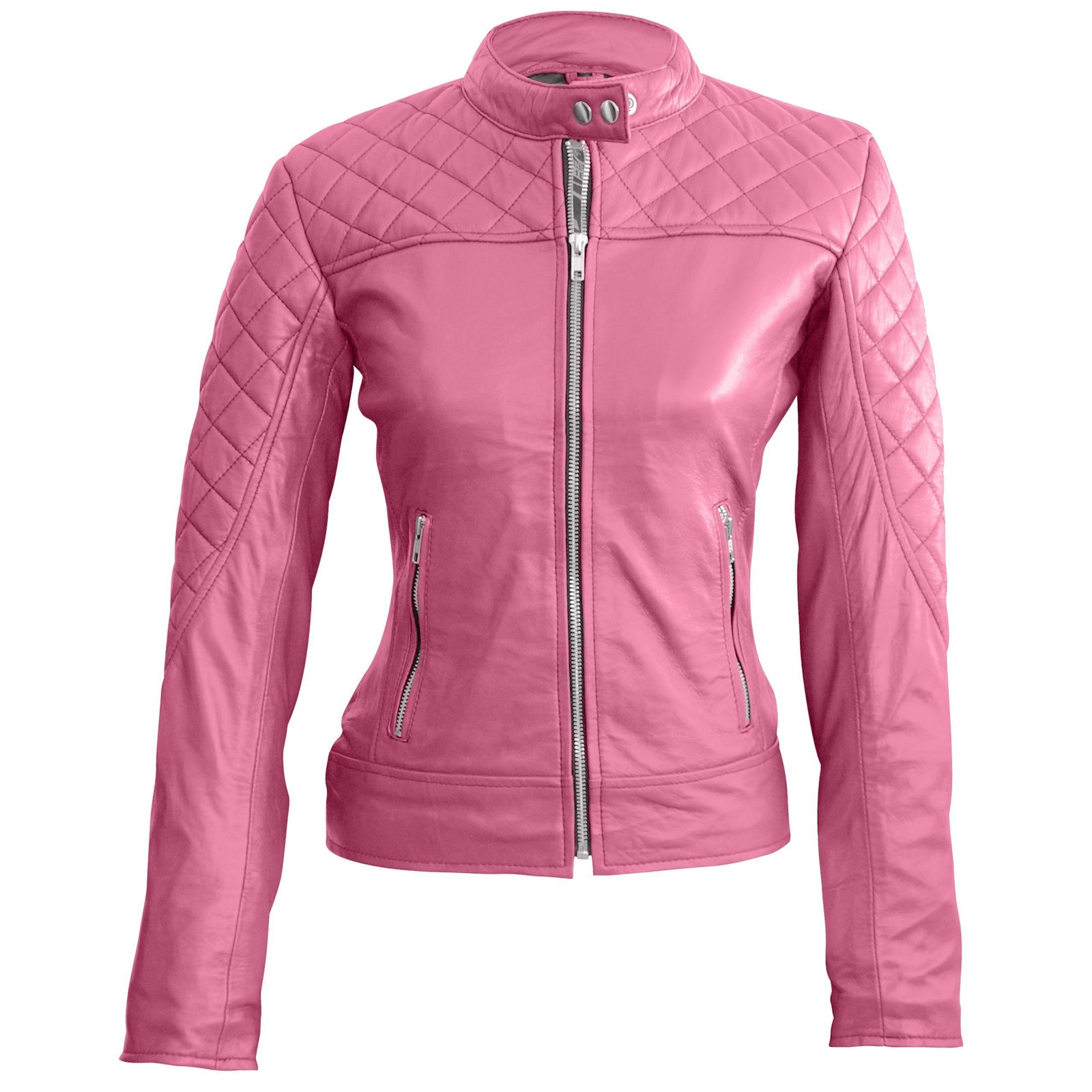 Women's Asymmetrical Baby Pink Leather Jacket - UJackets