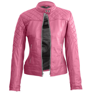 Leather Skin Women Pink Quilted Genuine Leather Jacket