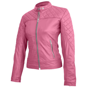 Leather Skin Women Pink Quilted Genuine Leather Jacket