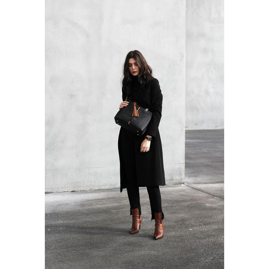 Women Lookbook Tote cross body Messenger Faux-Leather Bag with Tassels