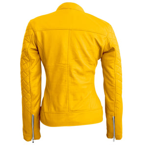 Leather Skin Women Yellow Quilted Genuine Leather Jacket