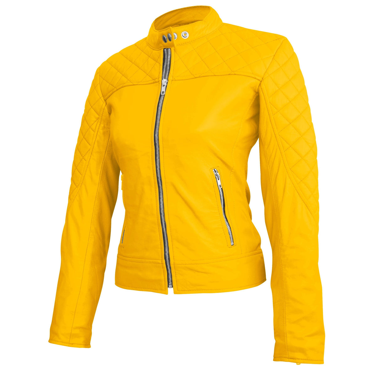 Leather Skin Women Yellow Quilted Genuine Leather Jacket Leather Skin Shop