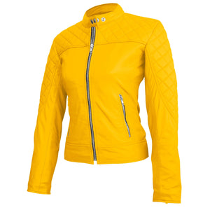 Leather Skin Women Yellow Quilted Genuine Leather Jacket