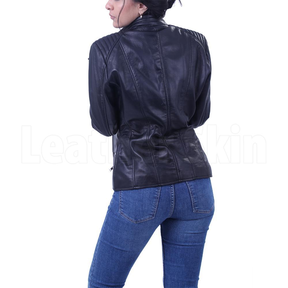 Stephanie Black Brando Leather Jacket